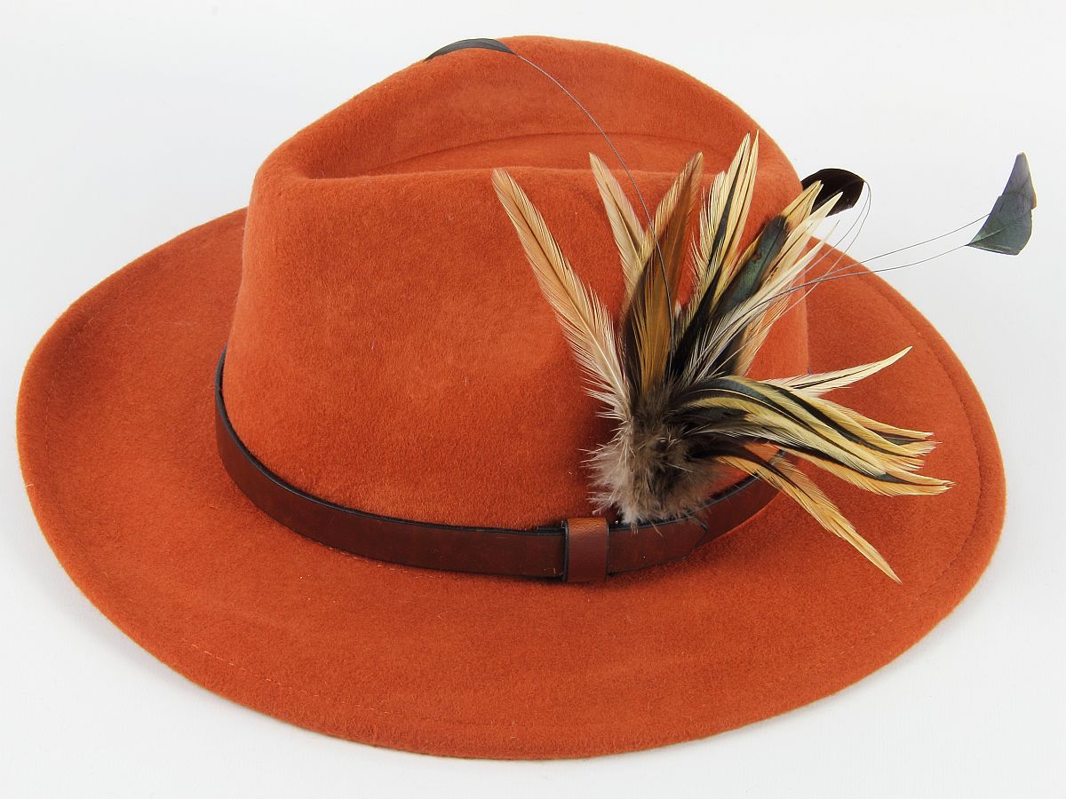 Fedora 100 wool country hat with feather hat mount choice.