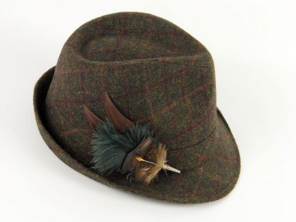 Country Style Green Tweed Trilby Hat 