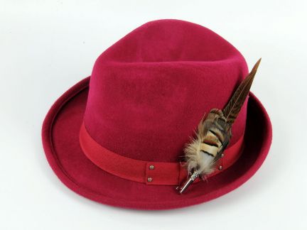 Maroon Trilby Hat with Feather Brooch